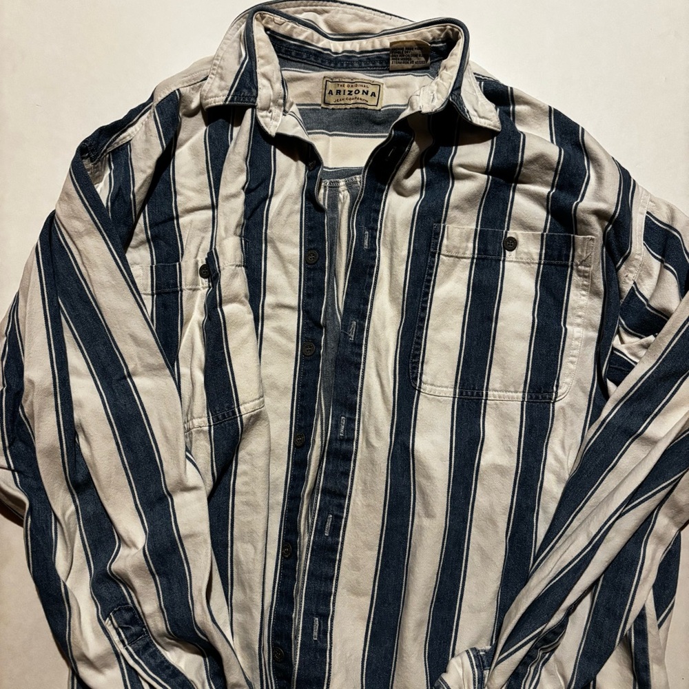vintage 90s Arizona Jeans blue and white vertical stripe button down shirt